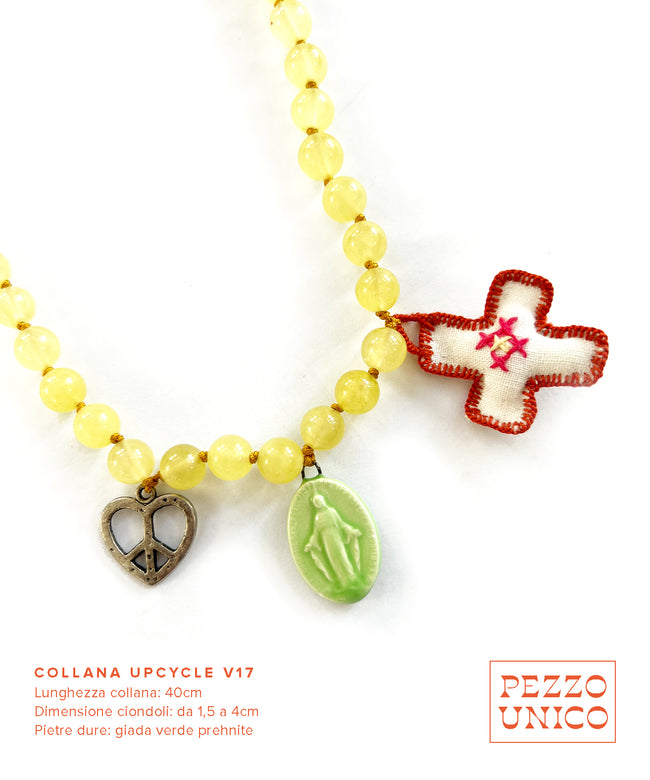 Collana "UPcycle" con pietre dure, ceramica e ciondoli ricamati