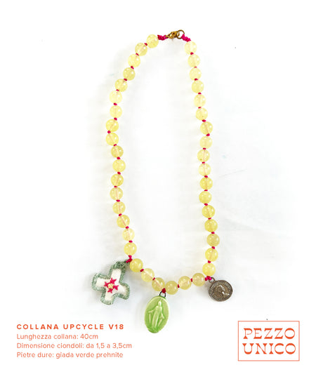 Collana "UPcycle" con pietre dure, ceramica e ciondoli ricamati