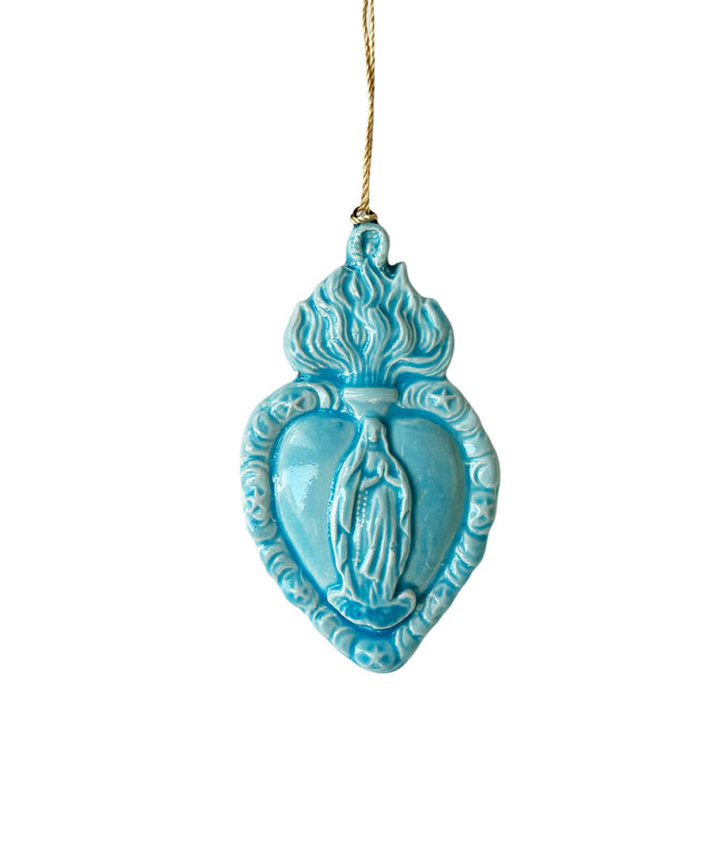 Cuore Ex Voto con Madonnina in ceramica smaltata