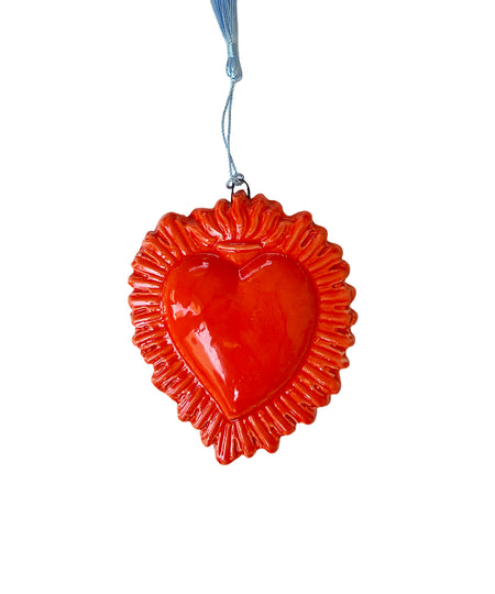 Cuore Ex Voto con raggiera in ceramica smaltata