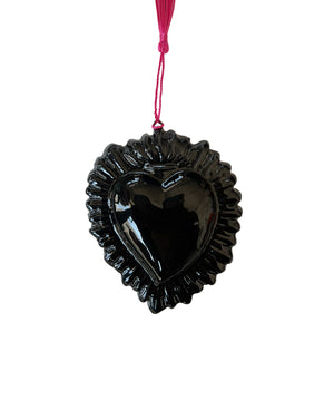 Cuore Ex Voto con raggiera in ceramica smaltata