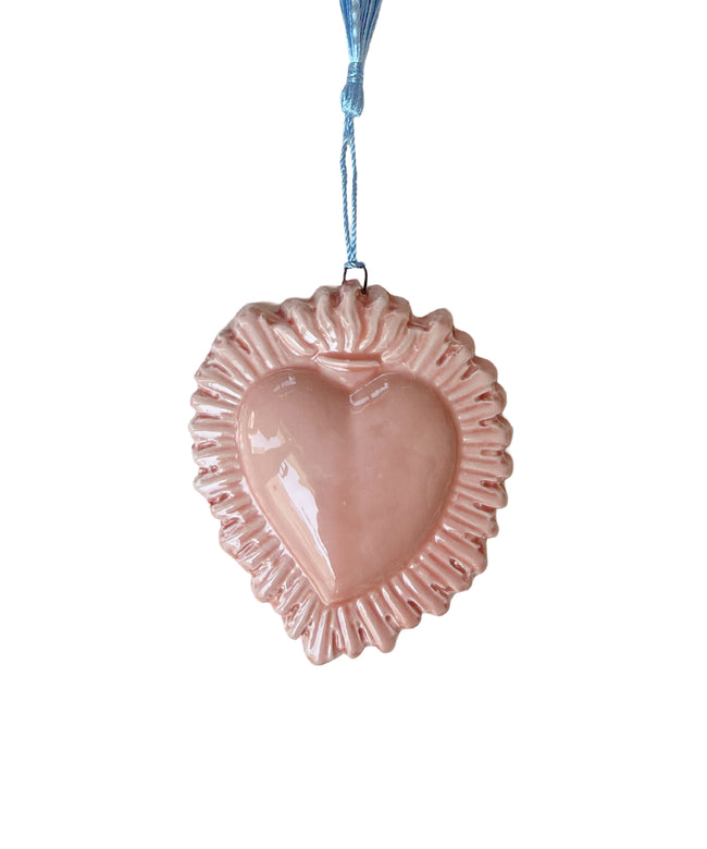 Cuore Ex Voto con raggiera in ceramica smaltata