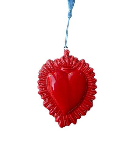 Cuore Ex Voto con raggiera in ceramica smaltata