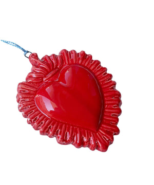 Cuore Ex Voto con raggiera in ceramica smaltata