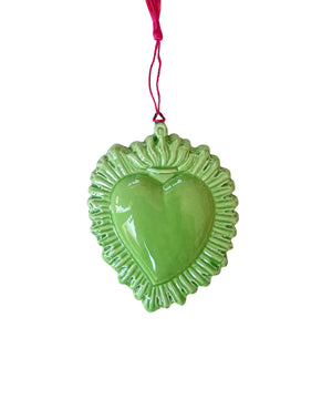 Cuore Ex Voto con raggiera in ceramica smaltata