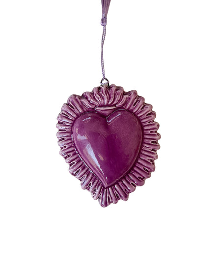 Cuore Ex Voto con raggiera in ceramica smaltata